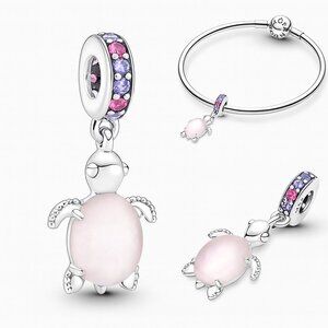 Murano Glass Pink Sea Turtle Dangle Charm